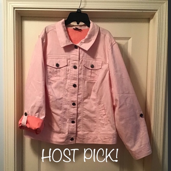 Roz & Ali Jackets & Blazers - ROZ & ALI PINK CORAL DENIM PLUS JACKET sz 18/20W